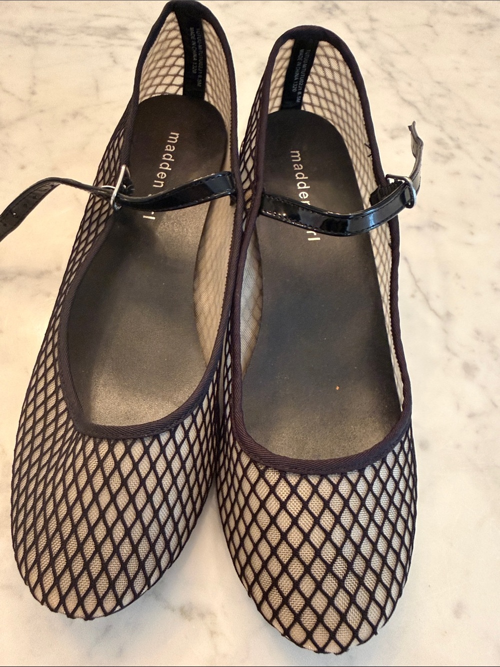 Madden Girl Black Mesh Mary Jane Flats with Patent Strap
